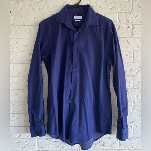 Zara Men's Deep Blue Micro Dot Button Down Fall Sharp Masculine Slim Fit